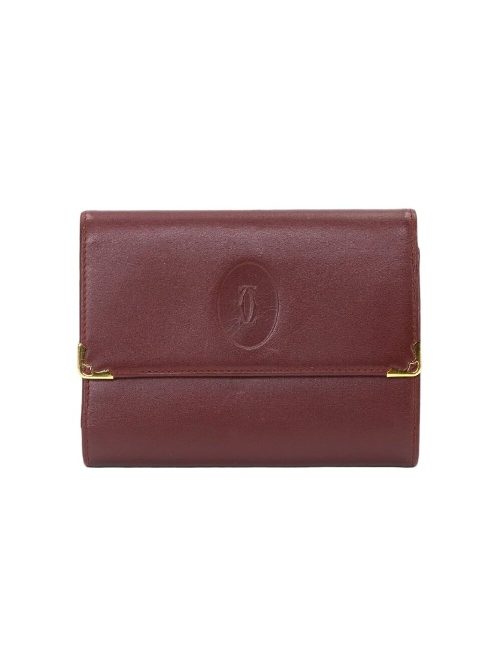 Cartier Must Line Trifold Wallet Leather Bordeaux Gold Compact